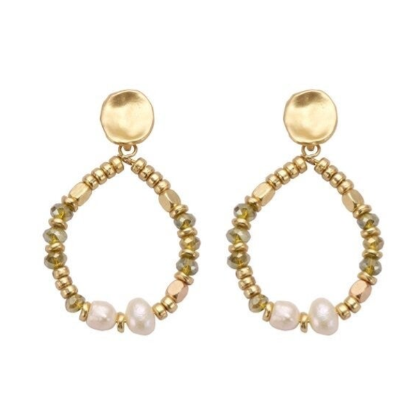 Biba - Oorbellen statement parel creme met goud