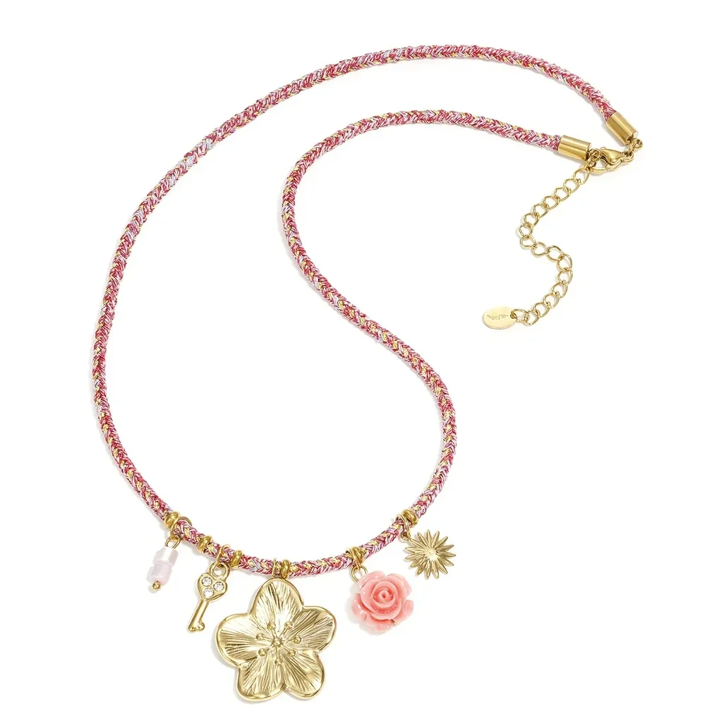 Stainless steel - ketting touw roze