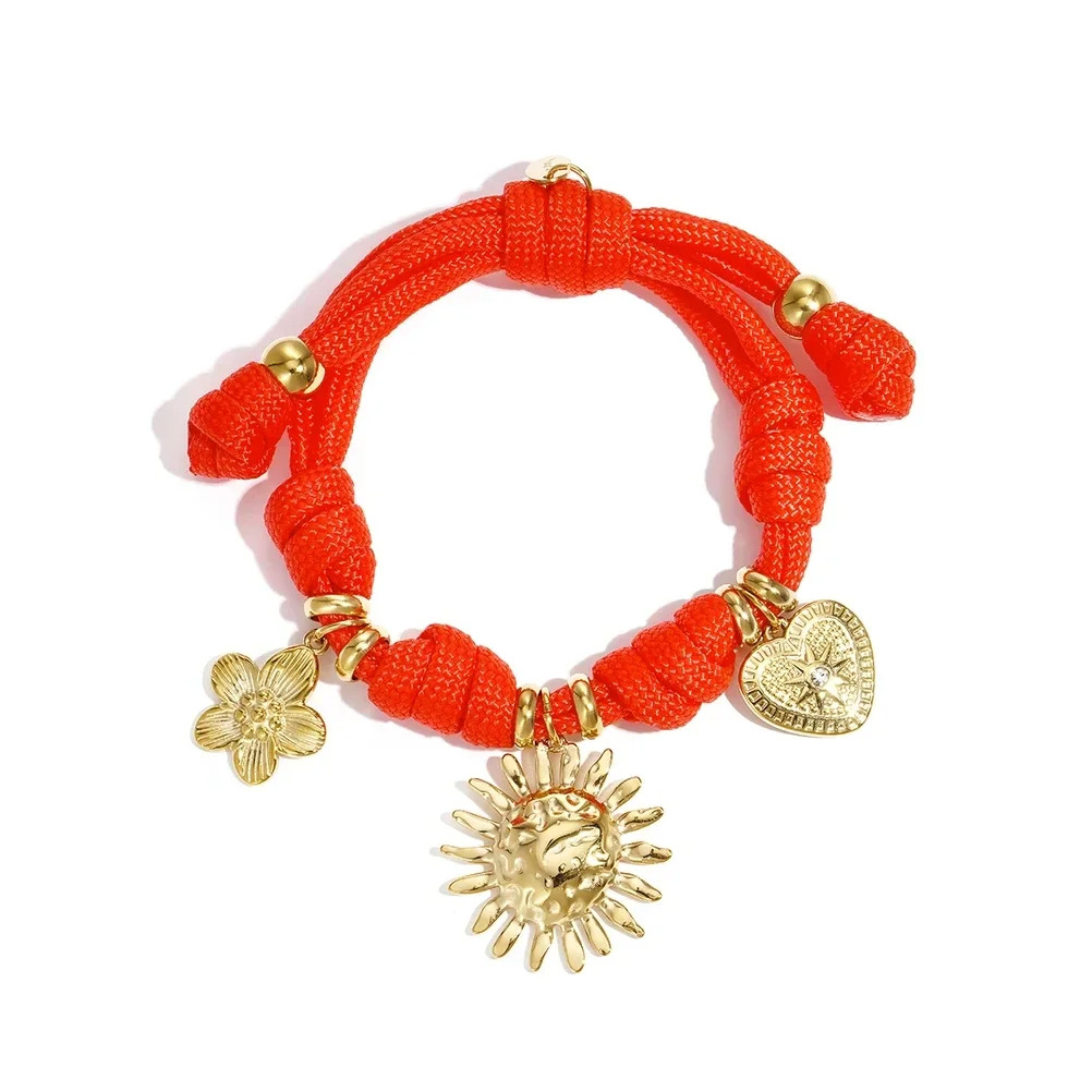 Stainless steel - armband touw rood