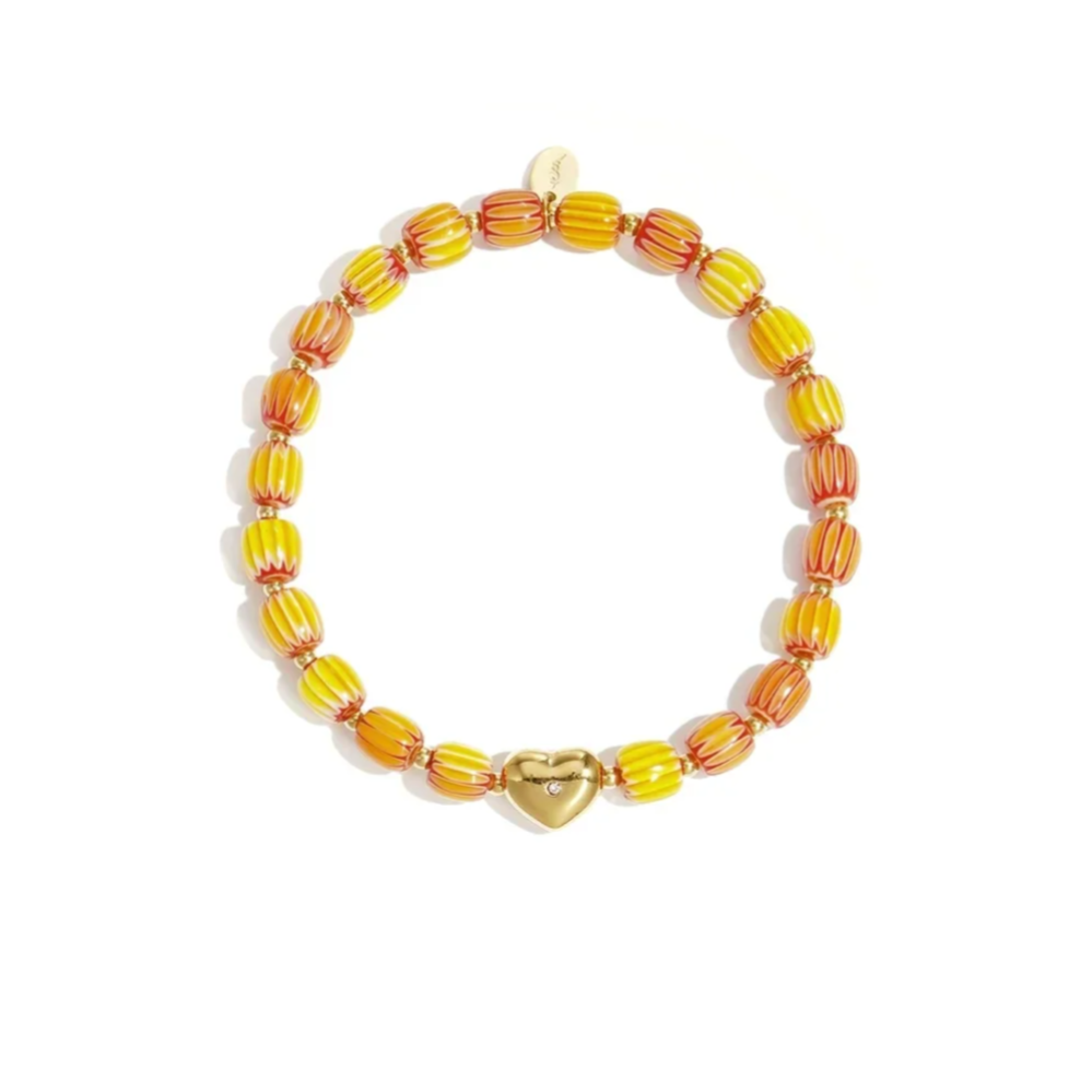 Armband elastiek met kralen oranje en geel