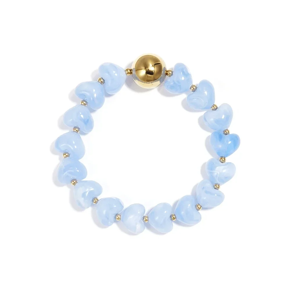 Acryl armband stretch blauw met goud