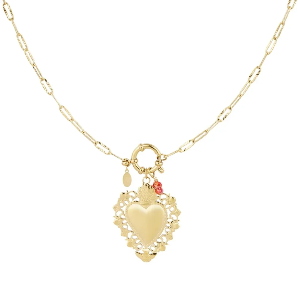 Stainless steel bedelketting Tropical Heart Charm