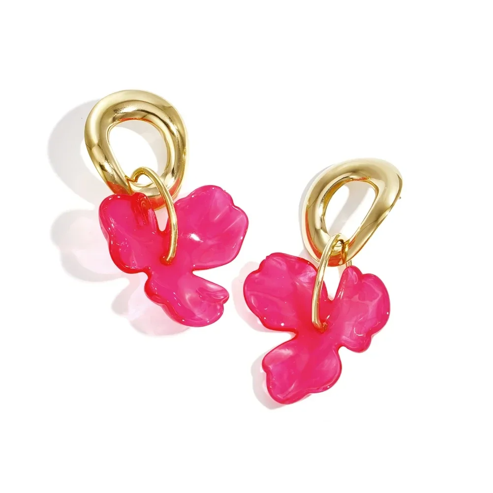 Stainless steel - oorbellen roze bloem hanger