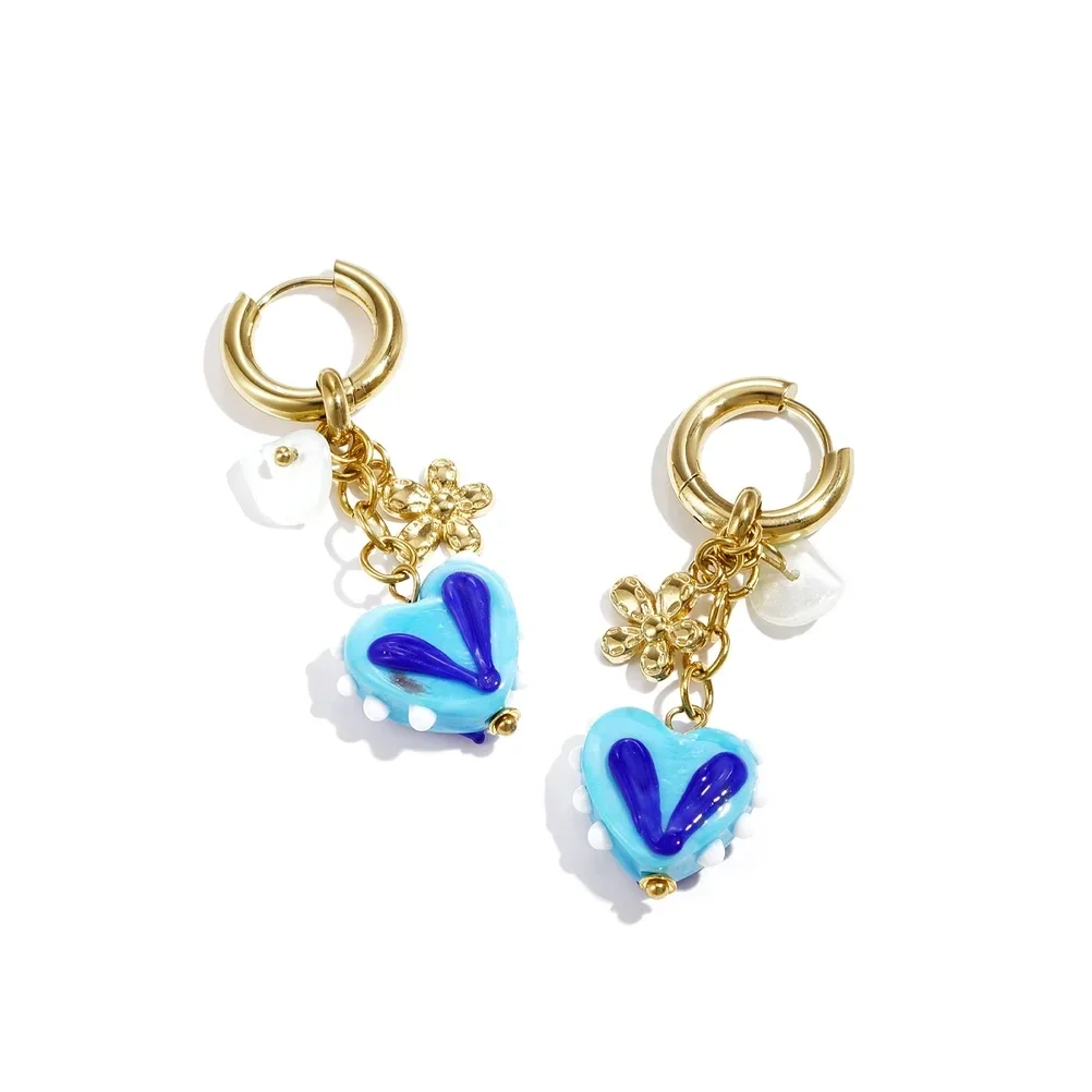 Stainless steel - oorbellen blauw hart