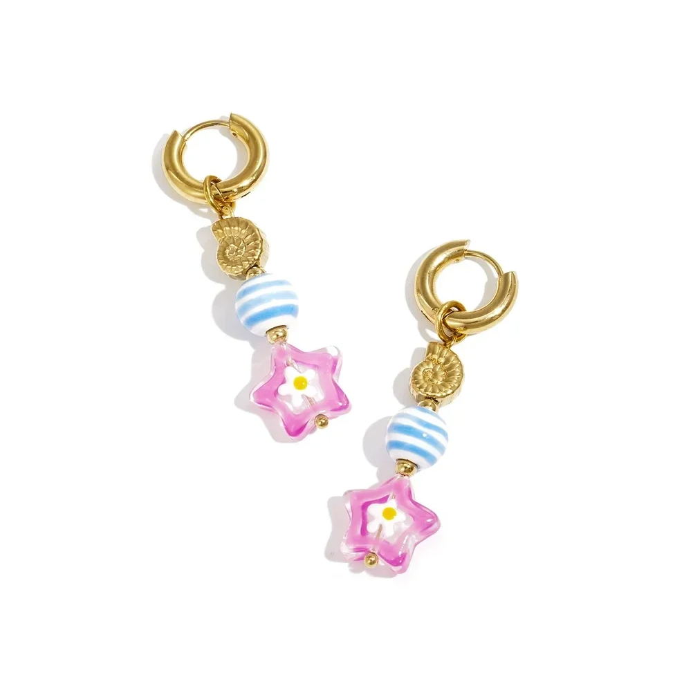 Stainless steel - oorbellen lila bloem hangers