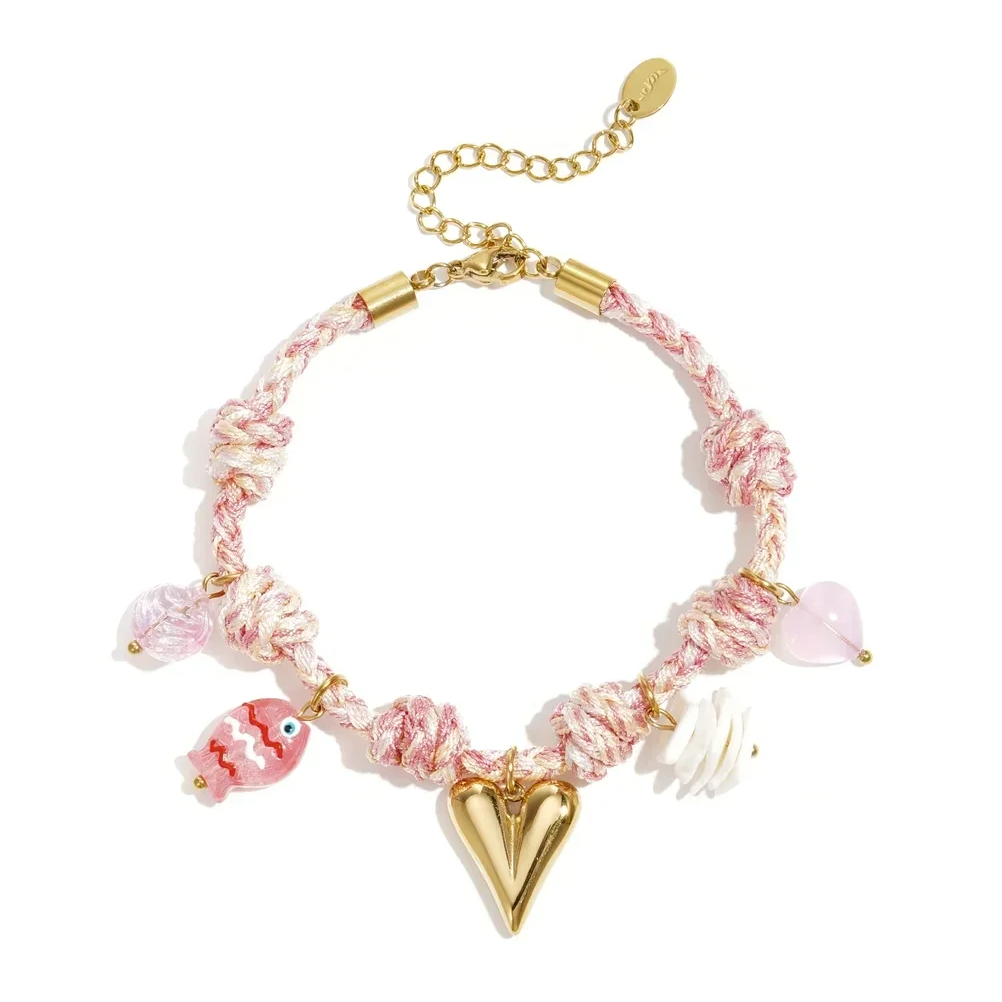 Stainless steel - armband roze met bedels