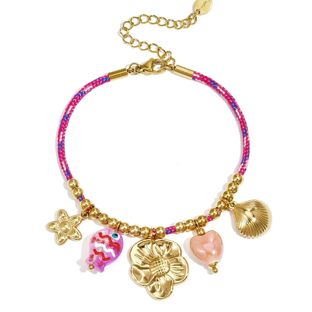 Stainless steel - armband met touw en bedeltjes