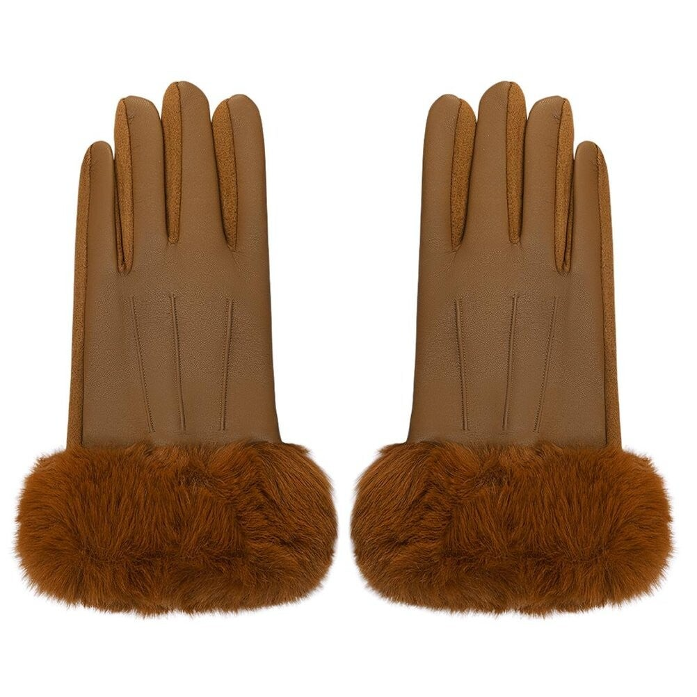 Handschoenen met faux fur en leren - Bruin