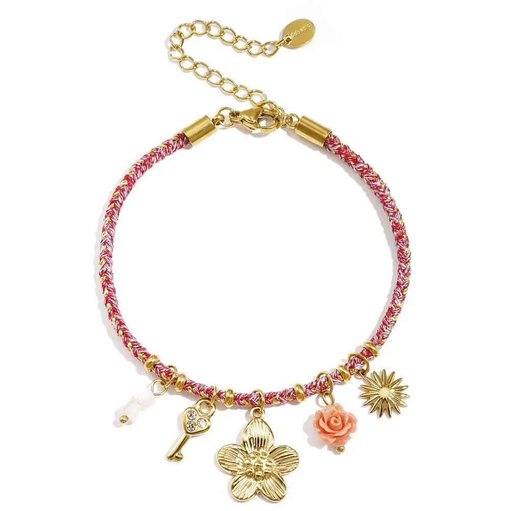 Stainless steel - armband touw roze