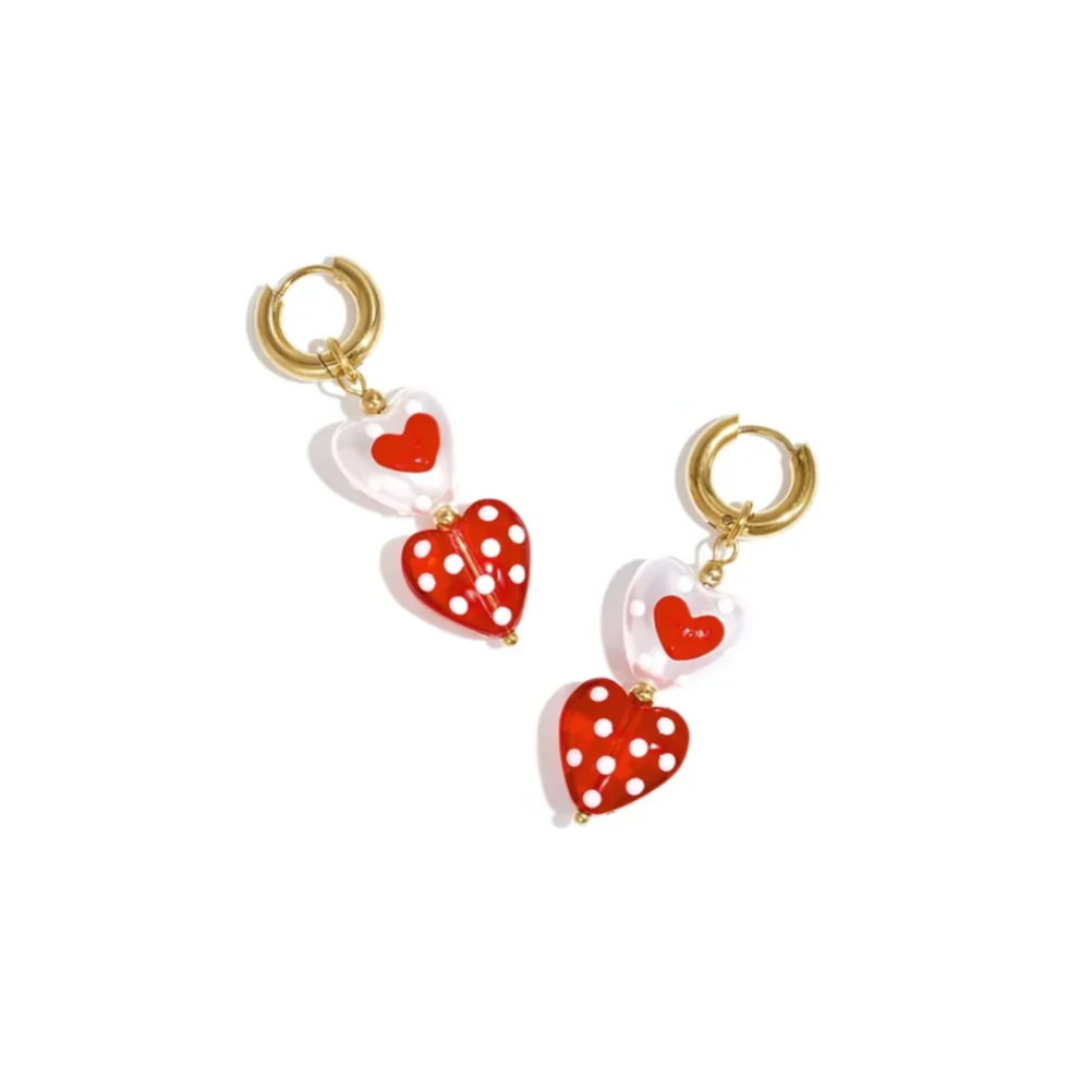 Stainless steel - oorbellen rood hart