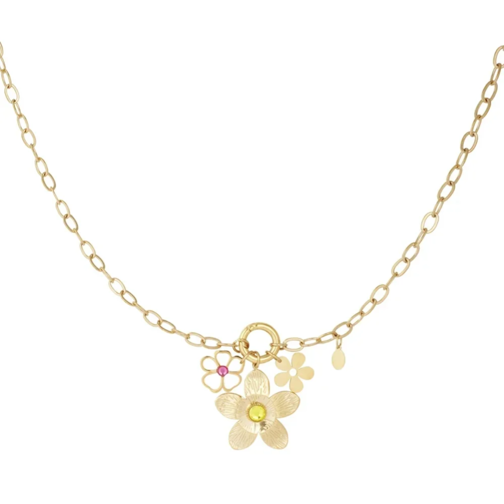 Stainless steel bedelketting Happy Flower