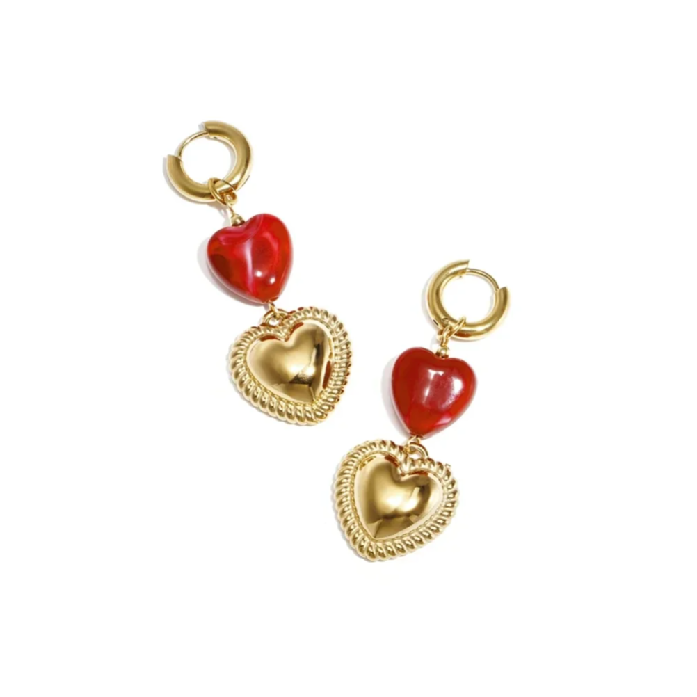Stainless steel - oorbellen goud met rood hart