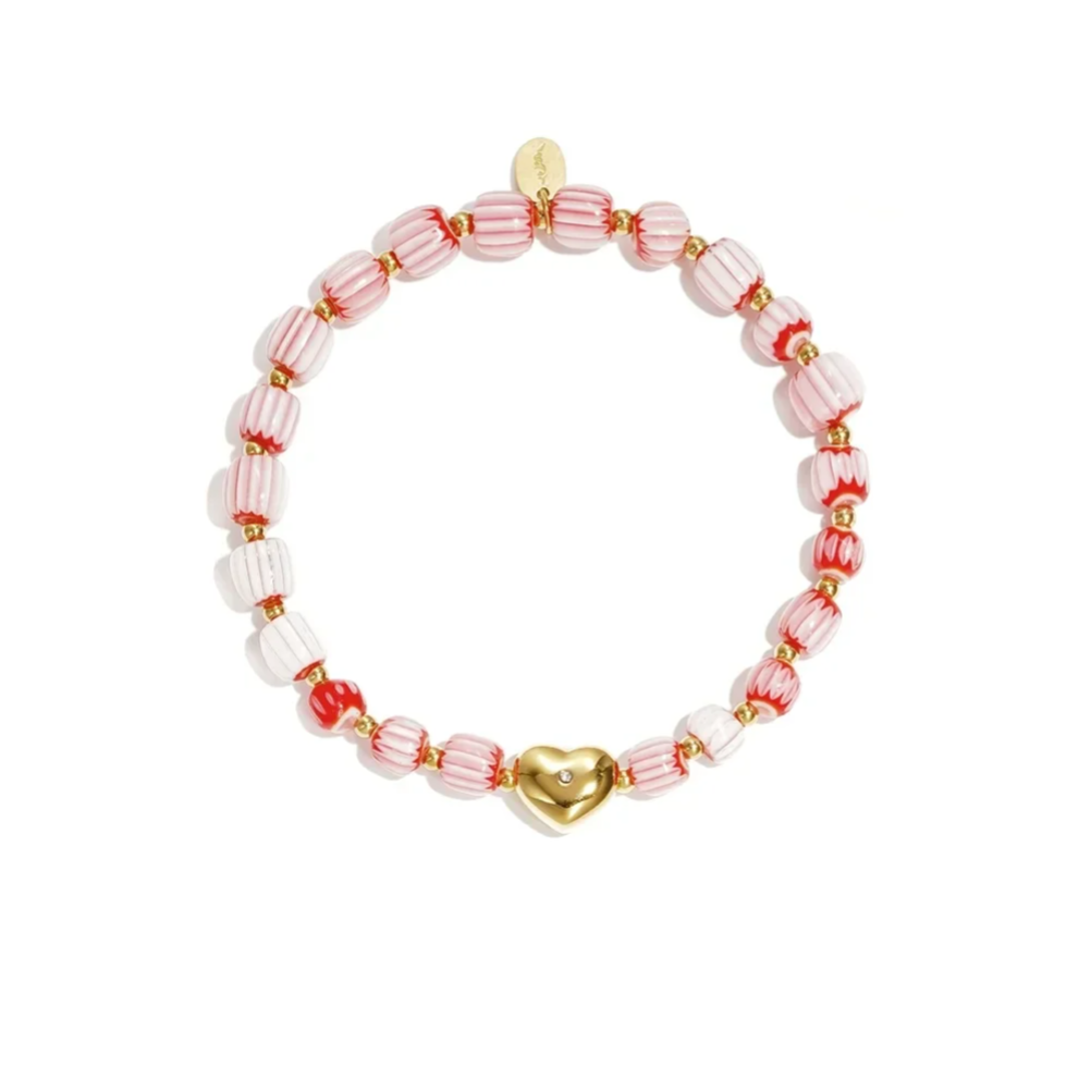 Armband  elastiek met roze kralen