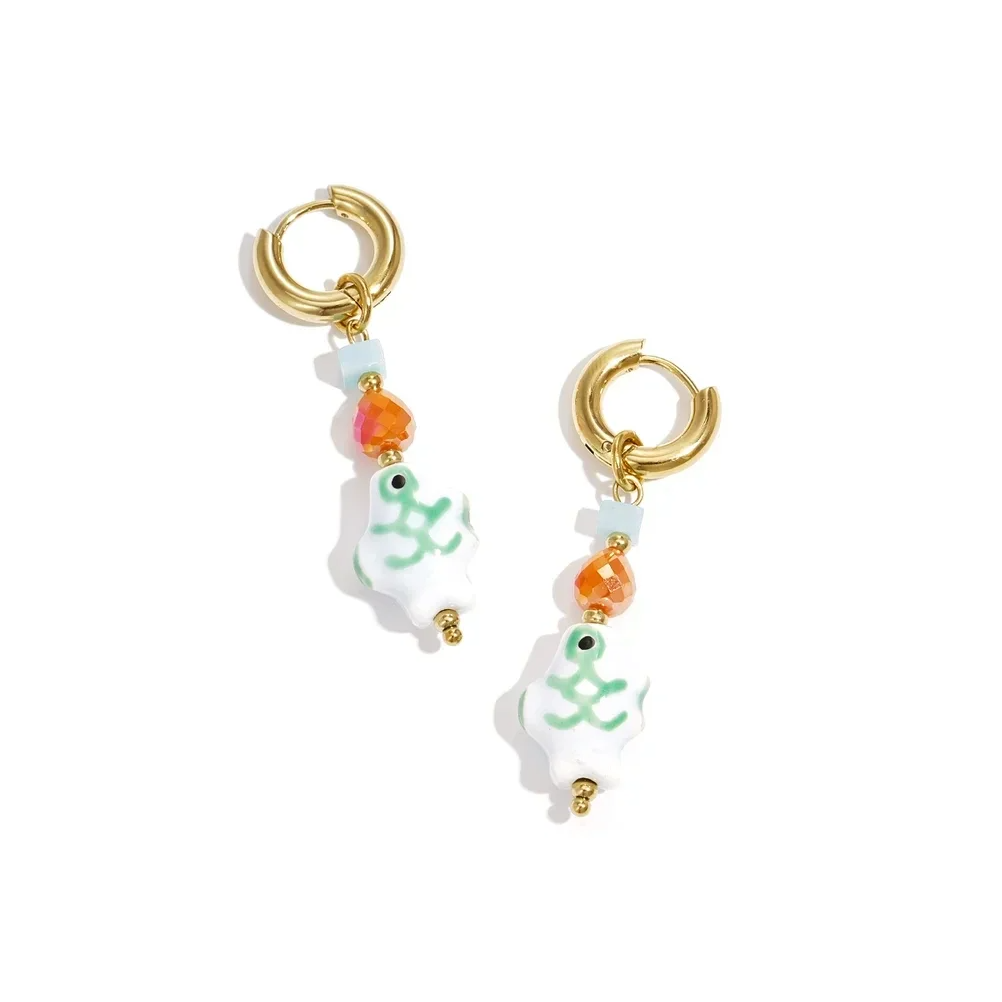 Stainless steel - oorbellen blauwe vis