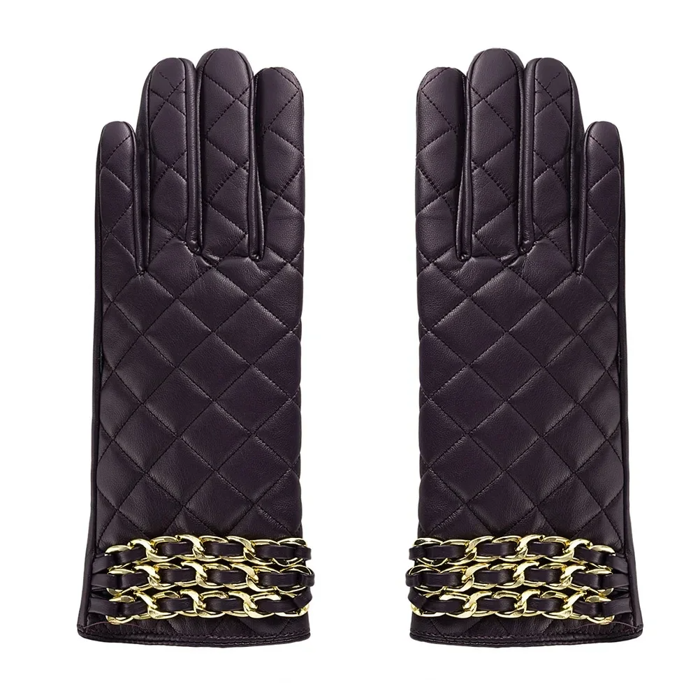 Handschoenen geruit met ketting - Zwart