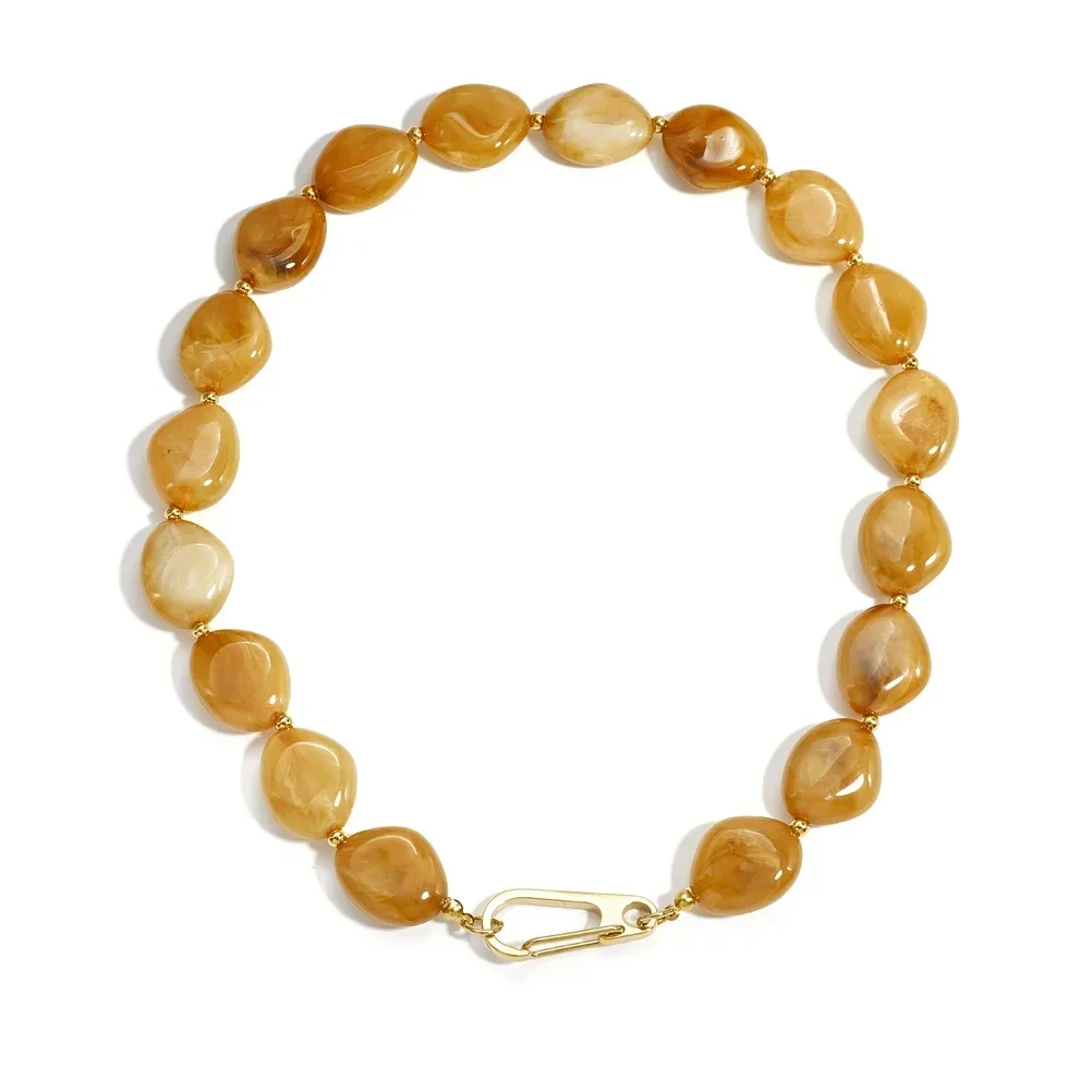 Stainless steel - ketting bruine kralen