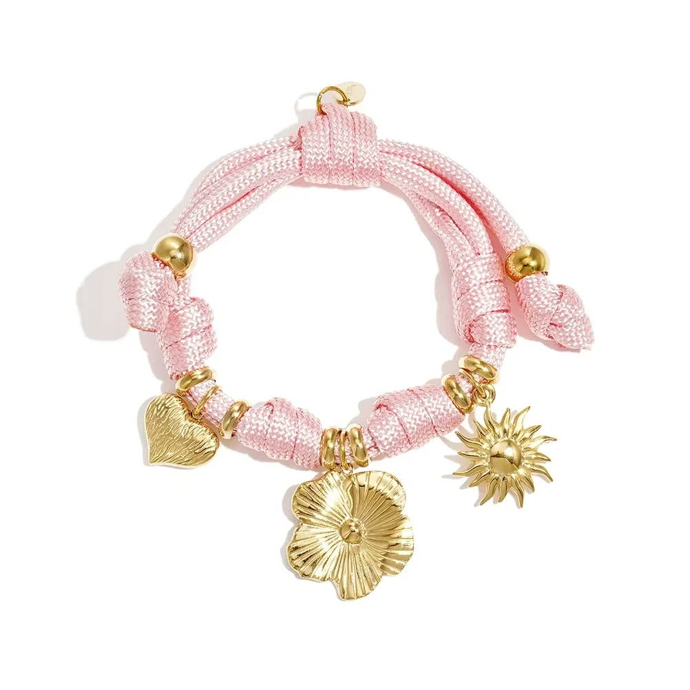 Stainless steel - armband touw roze