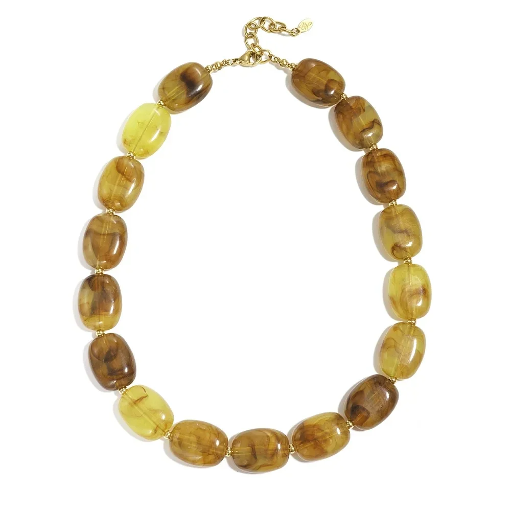 Stainless steel - ketting bruine kralen