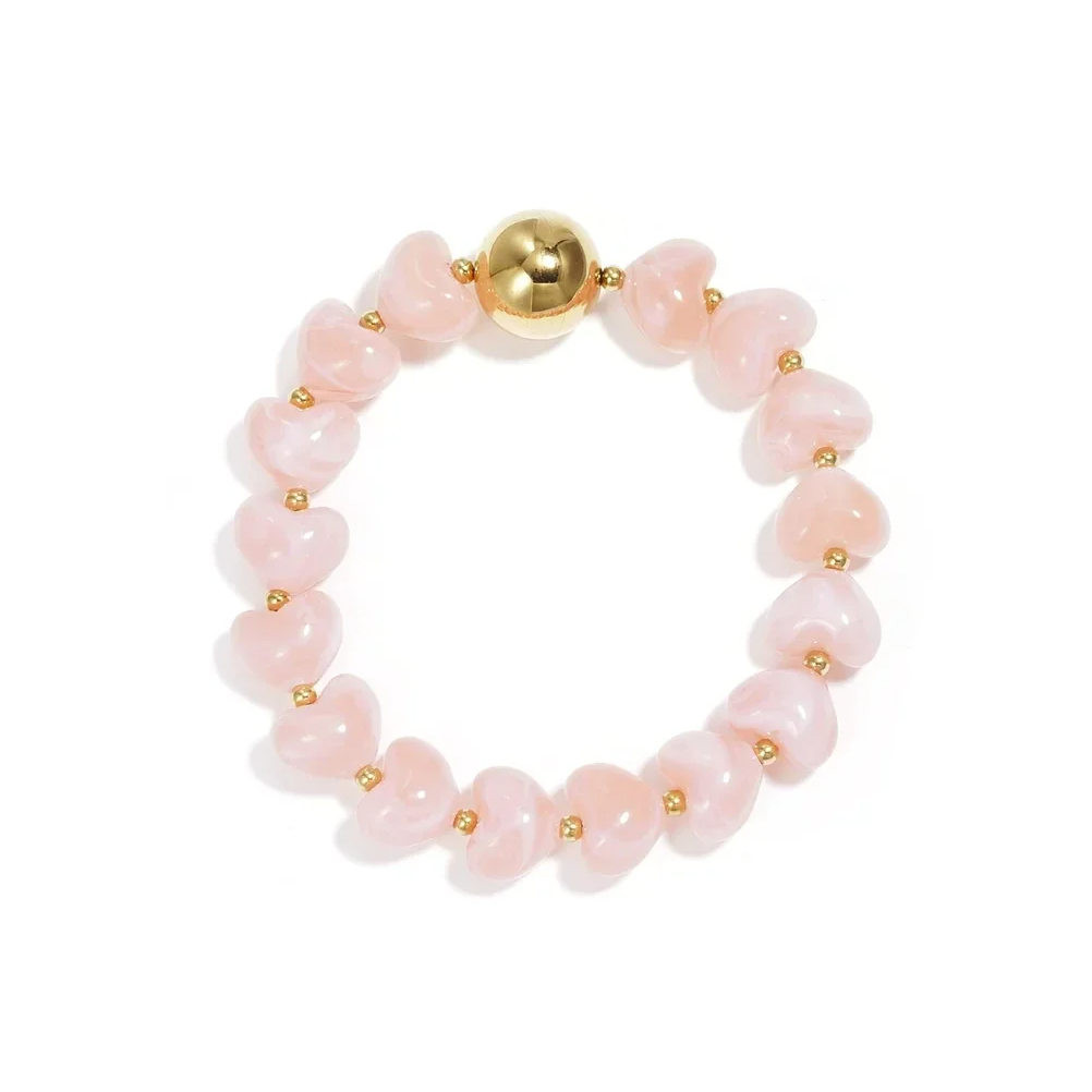 Acryl armband stretch roze met goud