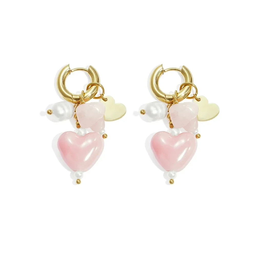 Stainless steel - oorbellen roze hartje