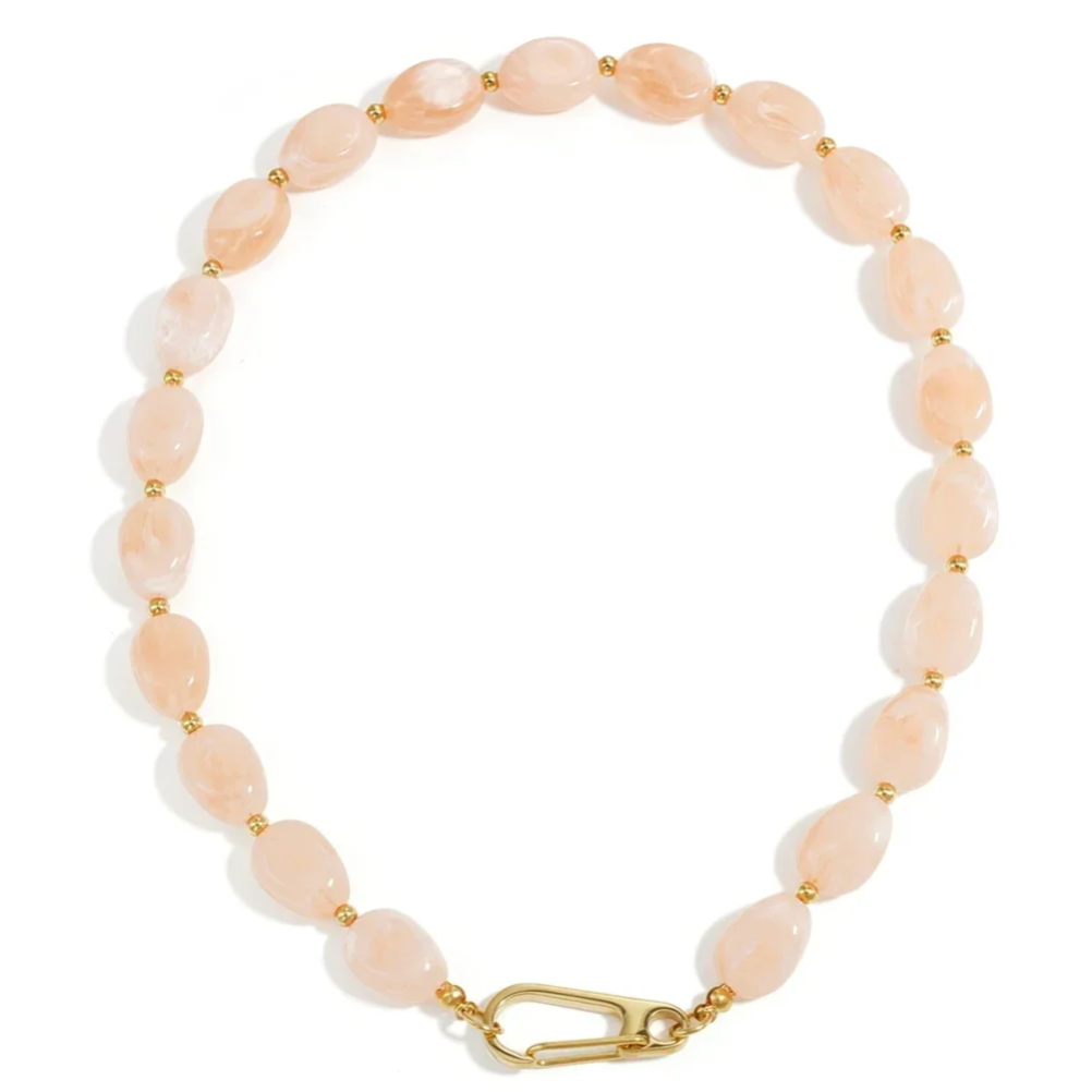 Stainless steel - ketting roze kralen