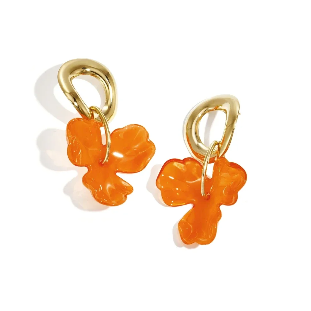 Stainless steel - oorbellen oranje bloem hanger