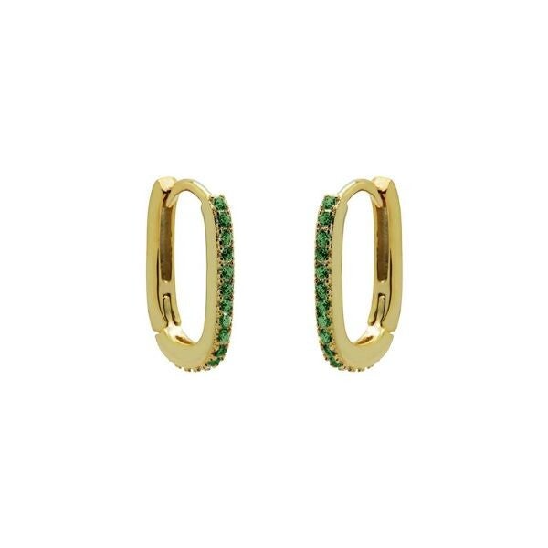 Karma Jewerly - Plain Hinged Hoops Round Zirconia Square EMERALD GREEN