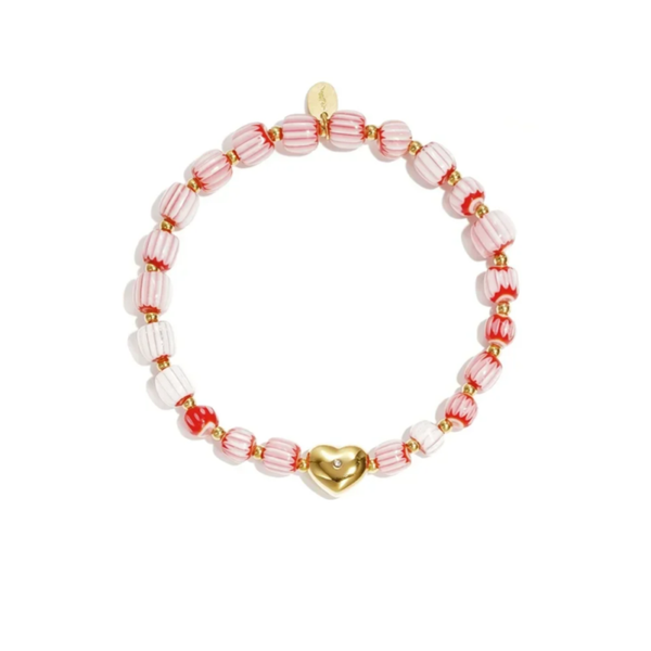 Armband  elastiek met roze kralen