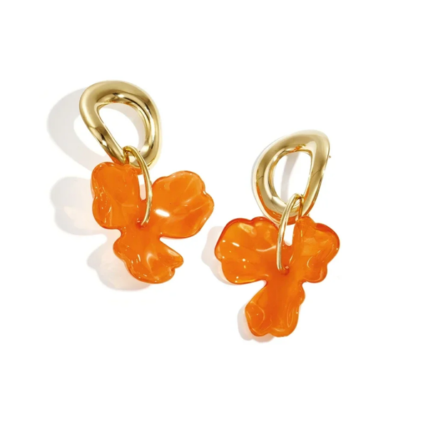 Stainless steel - oorbellen oranje bloem hanger