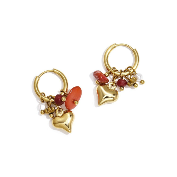 Stainless steel oorbellen Hartjes rood