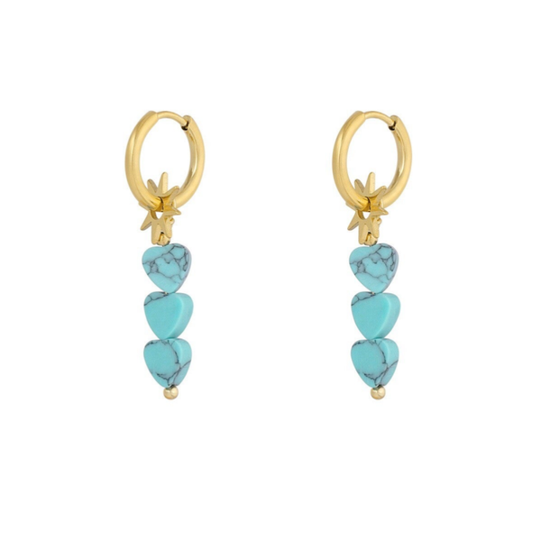 Stainless steel oorbellen triple Heart Star