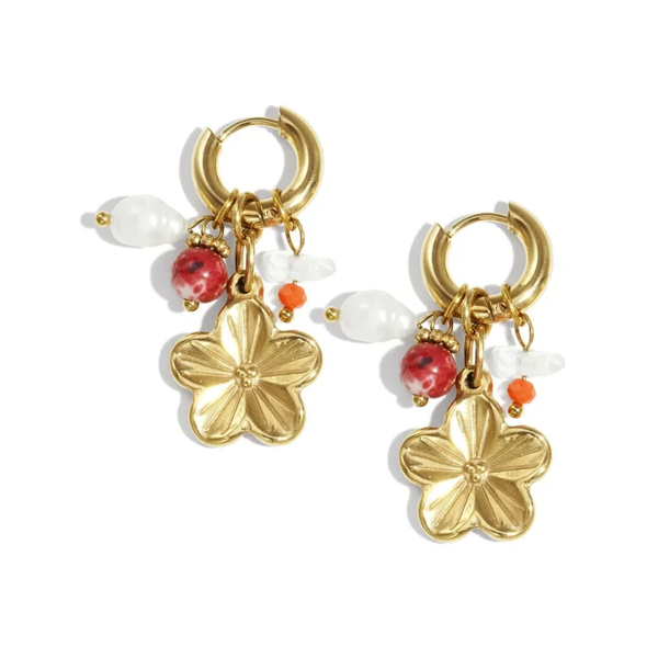 Stainless steel oorbellen met hanger van bloem