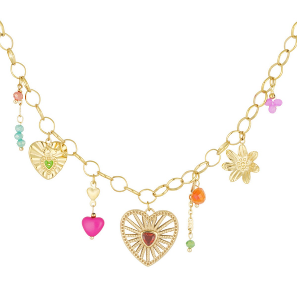 Stainless steel bedelketting heart jam - Goud kleur stainless steel