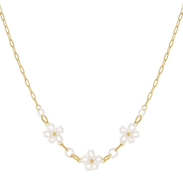 Stainless steel bedelketting Parels en Bloem