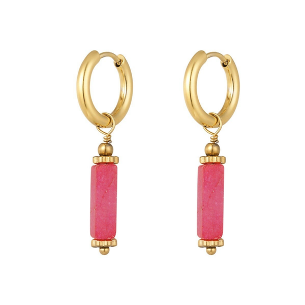 Stainless steel oorbellen Natuursteen pink