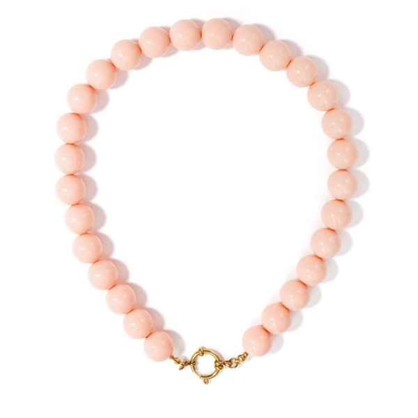 Hars kralen Ketting,  15 mm met stainless steel boeier slotje - coraal