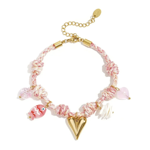 Stainless steel - armband roze met bedels