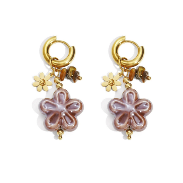 Stainless steel oorbellen Keramiek bruin