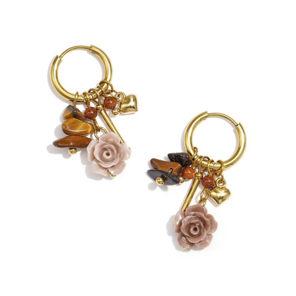 Stainless steel oorbellen Roosjes bruin