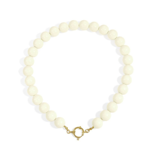 Hars kralen Ketting,  15 mm met stainless steel boeier slotje - gebroken wit