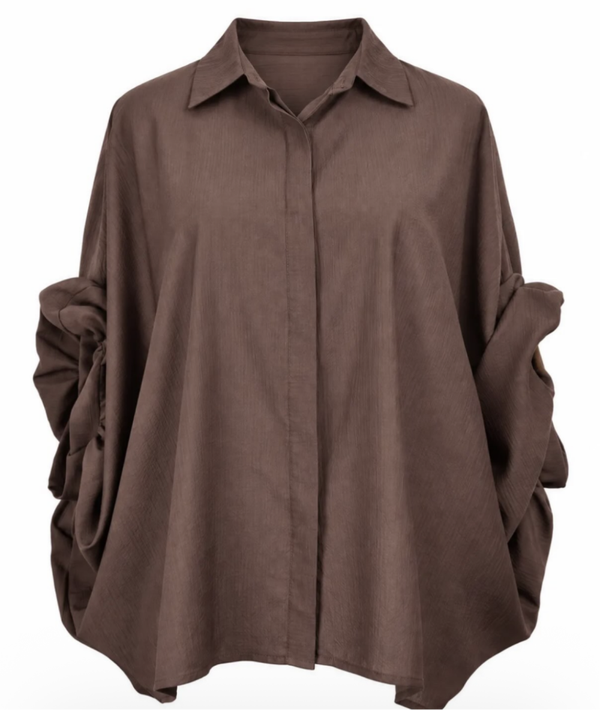 Ballonbloese met vleermuismouwen rayon bruin