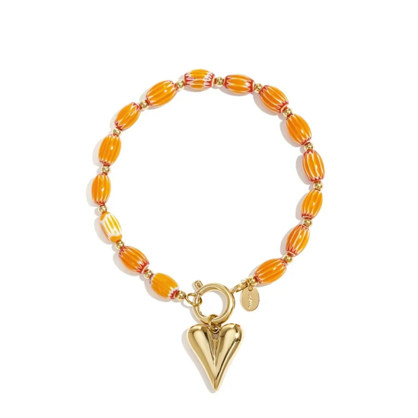 Stainless steel - armband oranje kralen