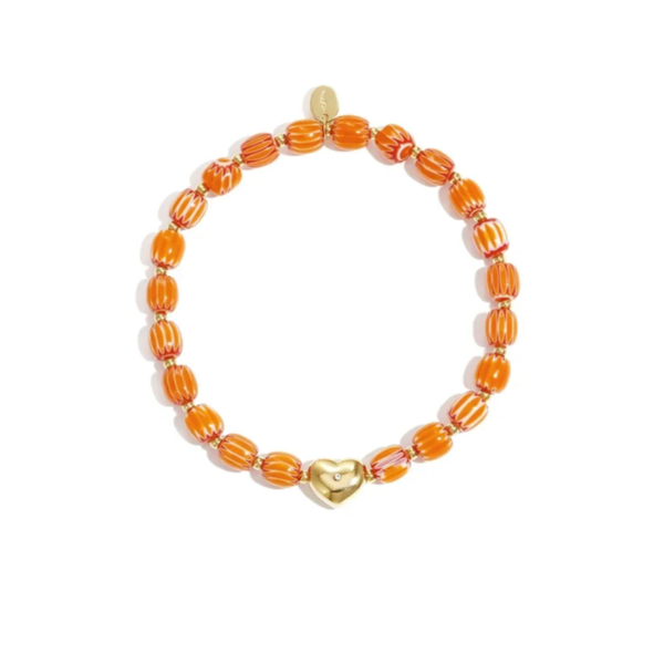Armband  elastiek met oranje kralen
