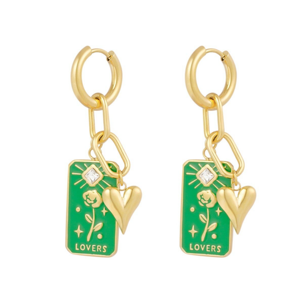 Stainless steel green glazuur oorbellen