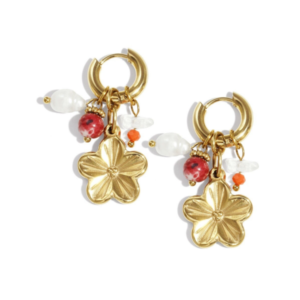 Oorbellen stainless steel Flower Pearls