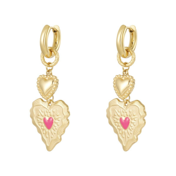 Stainless steel oorbellen Pink Hearts