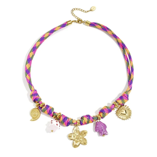 Stainless steel - ketting touw paars bedels