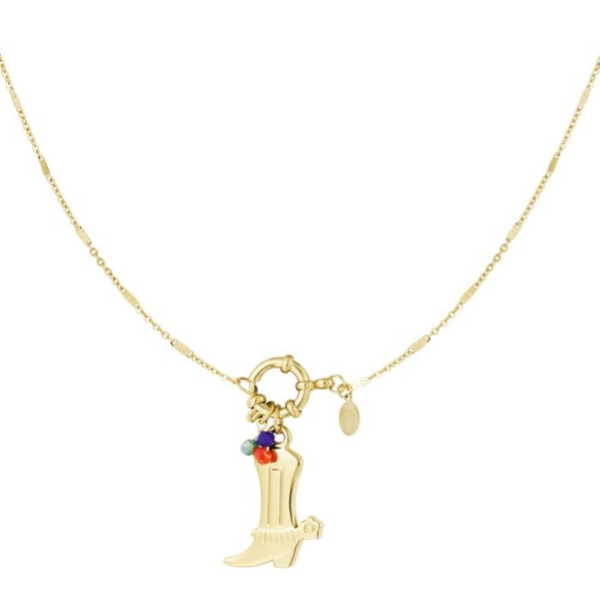 Stainless steel Bedelketting cowboy boots - Goud kleur