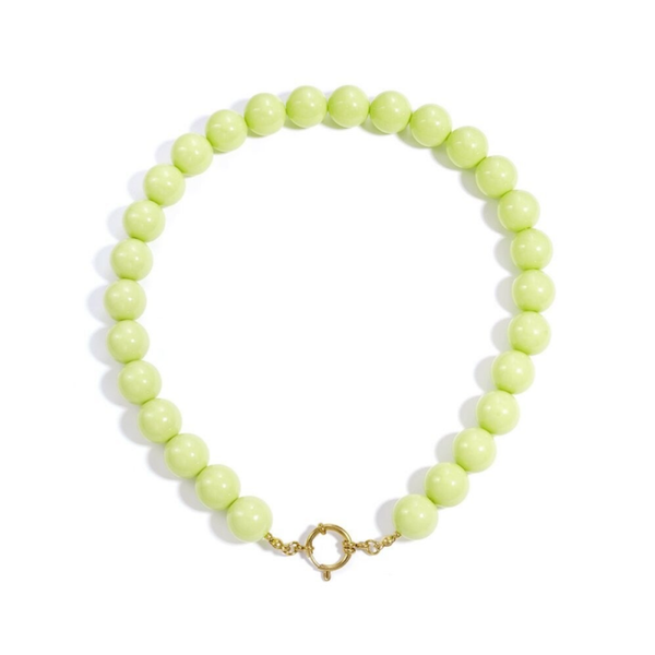 Hars kralen Ketting,  15 mm met stainless steel boeier slotje - piekgroen