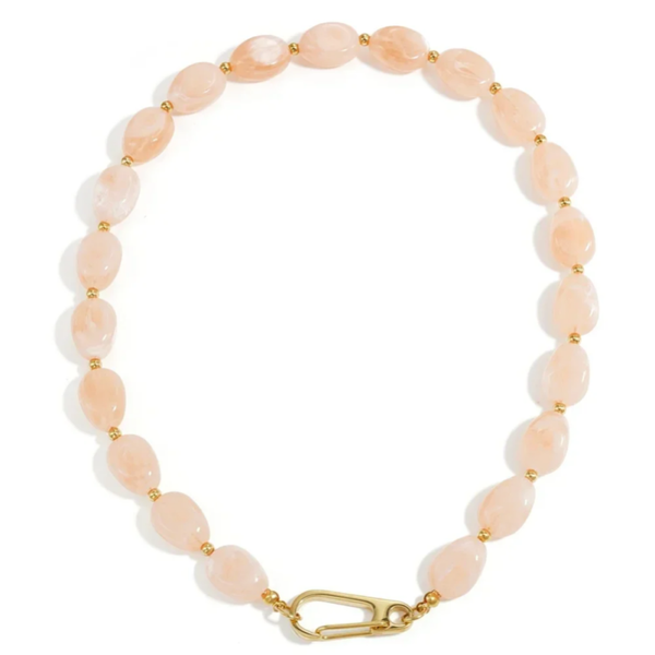 Stainless steel - ketting roze kralen